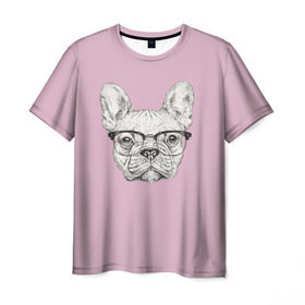 Мужская футболка 3D с принтом Бульдог в очках в Кировске, 100% полиэфир | прямой крой, круглый вырез горловины, длина до линии бедер | бульдог | домашние животные | пес | песик | собака | собачка | французский бульдог
