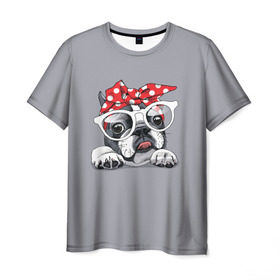 Мужская футболка 3D с принтом Бульдог в очках_2 в Кировске, 100% полиэфир | прямой крой, круглый вырез горловины, длина до линии бедер | бульдог | домашние животные | пес | песик | собака | собачка | французский бульдог