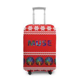 Чехол для чемодана 3D с принтом Праздничный Muse в Кировске, 86% полиэфир, 14% спандекс | двустороннее нанесение принта, прорези для ручек и колес | muse | альтернативный | группа | доминик ховард | знак | красный | крис уолстенхолм | мо | моус | моусе | муза | музе | мусе | мэттью беллами | надпись | новогодний | новый год | праздник | прогрессивный