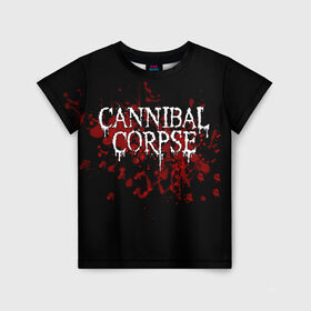 Детская футболка 3D с принтом Cannibal Corpse в Кировске, 100% гипоаллергенный полиэфир | прямой крой, круглый вырез горловины, длина до линии бедер, чуть спущенное плечо, ткань немного тянется | Тематика изображения на принте: cannibal corpse | logo | metal | music | rock | лого | логотип | метал | музыка | рок