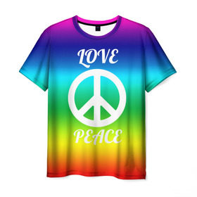 Мужская футболка 3D с принтом Love and Peace в Кировске, 100% полиэфир | прямой крой, круглый вырез горловины, длина до линии бедер | любовь и мир | мир | хиппи
