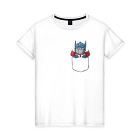 Женская футболка хлопок с принтом Pocket Prime в Кировске, 100% хлопок | прямой крой, круглый вырез горловины, длина до линии бедер, слегка спущенное плечо | transformers | трансформеры