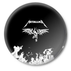 Значок с принтом Metallica в Кировске,  металл | круглая форма, металлическая застежка в виде булавки | metallica | группа | джеймс хэтфилд | кирк хэмметт | ларс ульрих | метал | металика | металлика | миталика | музыка | роберт трухильо | рок | трэш | трэшметал | хард | хардрок | хеви | хевиметал