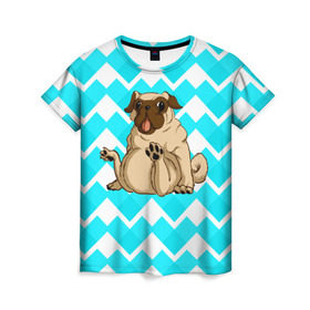 Женская футболка 3D с принтом Забавный мопс в Кировске, 100% полиэфир ( синтетическое хлопкоподобное полотно) | прямой крой, круглый вырез горловины, длина до линии бедер | animal | dog | pet | pug | puppy | арт | бульдог | животные | милые | мопс | пес | собаки | текстура