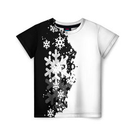 Детская футболка 3D с принтом Снежные узоры в Кировске, 100% гипоаллергенный полиэфир | прямой крой, круглый вырез горловины, длина до линии бедер, чуть спущенное плечо, ткань немного тянется | black | christmas | new year | pattern | white | абстракция | зима | новый год | рождество | снег | снежинки | узор | черно белые