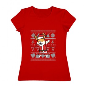 Женская футболка хлопок с принтом Год собаки в Кировске, 100% хлопок | прямой крой, круглый вырез горловины, длина до линии бедер, слегка спущенное плечо | дед мороз | ёлка | новый год | собака