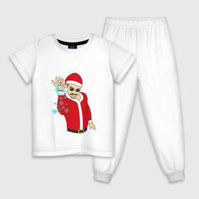 Детская пижама хлопок с принтом новый год 2018 в Кировске, 100% хлопок |  брюки и футболка прямого кроя, без карманов, на брюках мягкая резинка на поясе и по низу штанин
 | дед мороз | ёлка | мемес | снежинки