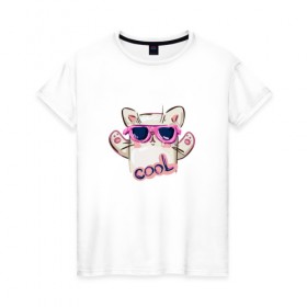 Женская футболка хлопок с принтом Котик в Кировске, 100% хлопок | прямой крой, круглый вырез горловины, длина до линии бедер, слегка спущенное плечо | кот | котэ | кууул | мемес | новый год