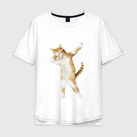 Мужская футболка хлопок Oversize с принтом Кот в Кировске, 100% хлопок | свободный крой, круглый ворот, “спинка” длиннее передней части | dab | даб | дэб | киса | котик | котэ | кошка