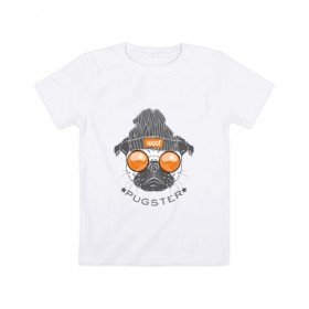 Детская футболка хлопок с принтом PUGSTER в Кировске, 100% хлопок | круглый вырез горловины, полуприлегающий силуэт, длина до линии бедер | домашние животные | мопс | пес | собака