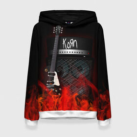 Женская толстовка 3D с принтом Korn в Кировске, 100% полиэстер  | двухслойный капюшон со шнурком для регулировки, мягкие манжеты на рукавах и по низу толстовки, спереди карман-кенгуру с мягким внутренним слоем. | Тематика изображения на принте: korn | logo | metal | music | rock | лого | логотип | метал | музыка | рок
