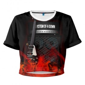 Женская футболка 3D укороченная с принтом System of a Down в Кировске, 100% полиэстер | круглая горловина, длина футболки до линии талии, рукава с отворотами | logo | metal | music | rock | soad | system of a down | лого | логотип | метал | музыка | рок