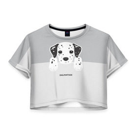 Женская футболка 3D укороченная с принтом Dalmatian Puppy в Кировске, 100% полиэстер | круглая горловина, длина футболки до линии талии, рукава с отворотами | далматин | далматинец | домашние животные | пес | песик | собака | собачка | терьер | шпиц