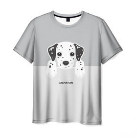 Мужская футболка 3D с принтом Dalmatian Puppy в Кировске, 100% полиэфир | прямой крой, круглый вырез горловины, длина до линии бедер | далматин | далматинец | домашние животные | пес | песик | собака | собачка | терьер | шпиц