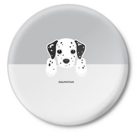 Значок с принтом Dalmatian Puppy в Кировске,  металл | круглая форма, металлическая застежка в виде булавки | далматин | далматинец | домашние животные | пес | песик | собака | собачка | терьер | шпиц