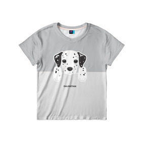 Детская футболка 3D с принтом Dalmatian Puppy в Кировске, 100% гипоаллергенный полиэфир | прямой крой, круглый вырез горловины, длина до линии бедер, чуть спущенное плечо, ткань немного тянется | далматин | далматинец | домашние животные | пес | песик | собака | собачка | терьер | шпиц