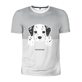 Мужская футболка 3D спортивная с принтом Dalmatian Puppy в Кировске, 100% полиэстер с улучшенными характеристиками | приталенный силуэт, круглая горловина, широкие плечи, сужается к линии бедра | далматин | далматинец | домашние животные | пес | песик | собака | собачка | терьер | шпиц