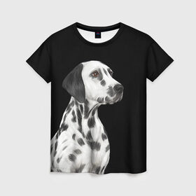 Женская футболка 3D с принтом Далматинец арт в Кировске, 100% полиэфир ( синтетическое хлопкоподобное полотно) | прямой крой, круглый вырез горловины, длина до линии бедер | далматин | далматинец | домашние животные | пес | песик | собака | собачка | терьер | шпиц