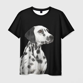 Мужская футболка 3D с принтом Далматинец арт в Кировске, 100% полиэфир | прямой крой, круглый вырез горловины, длина до линии бедер | Тематика изображения на принте: далматин | далматинец | домашние животные | пес | песик | собака | собачка | терьер | шпиц