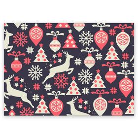 Поздравительная открытка с принтом Зимние фантазии в Кировске, 100% бумага | плотность бумаги 280 г/м2, матовая, на обратной стороне линовка и место для марки
 | елка | елочные игрушки | новый год | олень | снег | снежинки