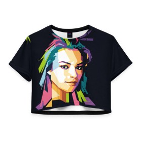 Женская футболка 3D укороченная с принтом Margot Robbie в Кировске, 100% полиэстер | круглая горловина, длина футболки до линии талии, рукава с отворотами | актриса | марго робби