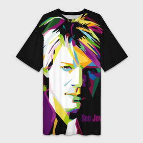 Платье-футболка 3D с принтом Jon Bon Jovi в Кировске,  |  | bon jovi | jon bon jovi | актер | американская | американский | вокалист | гитарист | джон фрэнсис бонджови | искусство | лидер | лунный свет и валентино | маленький город | младший | молодые стрелки 2