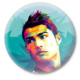 Значок с принтом Cristiano Ronaldo в Кировске,  металл | круглая форма, металлическая застежка в виде булавки | криштиану | реал мадрид | роналду