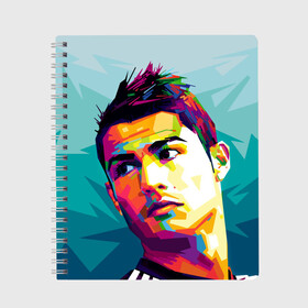 Тетрадь с принтом Cristiano Ronaldo в Кировске, 100% бумага | 48 листов, плотность листов — 60 г/м2, плотность картонной обложки — 250 г/м2. Листы скреплены сбоку удобной пружинной спиралью. Уголки страниц и обложки скругленные. Цвет линий — светло-серый
 | криштиану | реал мадрид | роналду