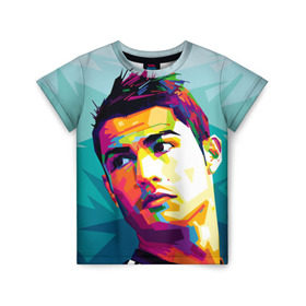 Детская футболка 3D с принтом Cristiano Ronaldo в Кировске, 100% гипоаллергенный полиэфир | прямой крой, круглый вырез горловины, длина до линии бедер, чуть спущенное плечо, ткань немного тянется | криштиану | реал мадрид | роналду