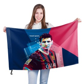Флаг 3D с принтом Lionel Messi в Кировске, 100% полиэстер | плотность ткани — 95 г/м2, размер — 67 х 109 см. Принт наносится с одной стороны | barcelona | lionel | messi | барселона | лионель | месси | поп арт