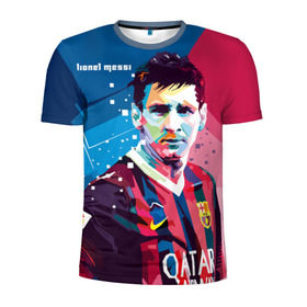 Мужская футболка 3D спортивная с принтом Lionel Messi в Кировске, 100% полиэстер с улучшенными характеристиками | приталенный силуэт, круглая горловина, широкие плечи, сужается к линии бедра | barcelona | lionel | messi | барселона | лионель | месси | поп арт