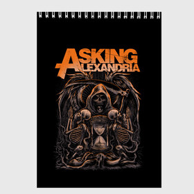 Скетчбук с принтом Asking Alexandria в Кировске, 100% бумага
 | 48 листов, плотность листов — 100 г/м2, плотность картонной обложки — 250 г/м2. Листы скреплены сверху удобной пружинной спиралью | askalexandria | askingalexandria | hardcore | metal | metalcore | александрия | альтернатива | аск | аскинг | метал | скелет | хэви | череп