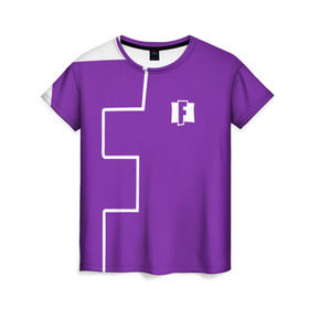 Женская футболка 3D с принтом FORTNITE big logo в Кировске, 100% полиэфир ( синтетическое хлопкоподобное полотно) | прямой крой, круглый вырез горловины, длина до линии бедер | battle | battle royal | fortnite | royal | боевик | игры | логотип | фиолетовый