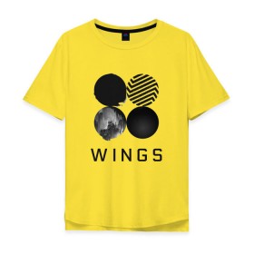 Мужская футболка хлопок Oversize с принтом BTS wings в Кировске, 100% хлопок | свободный крой, круглый ворот, “спинка” длиннее передней части | bangtan boys | bts | bts army | бантаны бтс