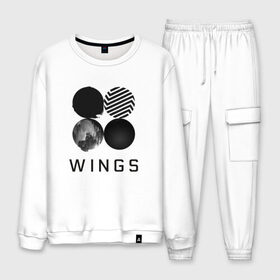 Мужской костюм хлопок с принтом BTS wings в Кировске, 100% хлопок | на свитшоте круглая горловина, мягкая резинка по низу. Брюки заужены к низу, на них два вида карманов: два “обычных” по бокам и два объемных, с клапанами, расположенные ниже линии бедра. Брюки с мягкой трикотажной резинкой на поясе и по низу штанин. В поясе для дополнительного комфорта — широкие завязки | bangtan boys | bts | bts army | бантаны бтс