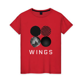 Женская футболка хлопок с принтом BTS Wings 2 в Кировске, 100% хлопок | прямой крой, круглый вырез горловины, длина до линии бедер, слегка спущенное плечо | bangtan boys | bts | bts army | бантаны бтс