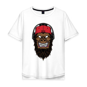 Мужская футболка хлопок Oversize с принтом Горилла в наушниках в Кировске, 100% хлопок | свободный крой, круглый ворот, “спинка” длиннее передней части | 