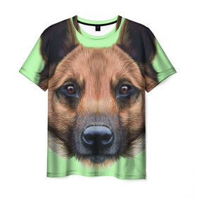 Мужская футболка 3D с принтом Немецкая овчарка в Кировске, 100% полиэфир | прямой крой, круглый вырез горловины, длина до линии бедер | dog | овчарка | пес | песик | собака | собачка