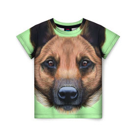 Детская футболка 3D с принтом Немецкая овчарка в Кировске, 100% гипоаллергенный полиэфир | прямой крой, круглый вырез горловины, длина до линии бедер, чуть спущенное плечо, ткань немного тянется | dog | овчарка | пес | песик | собака | собачка