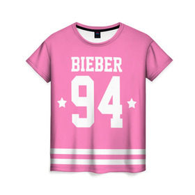Женская футболка 3D с принтом Bieber Team Pink в Кировске, 100% полиэфир ( синтетическое хлопкоподобное полотно) | прямой крой, круглый вырез горловины, длина до линии бедер | bieber | justin bieber | бибер | джастин бибер