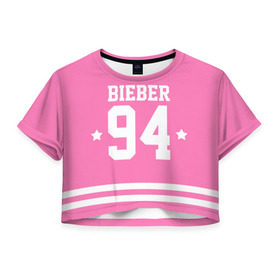 Женская футболка 3D укороченная с принтом Bieber Team Pink в Кировске, 100% полиэстер | круглая горловина, длина футболки до линии талии, рукава с отворотами | bieber | justin bieber | бибер | джастин бибер