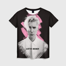 Женская футболка 3D с принтом Justin Bieber / Pink splash в Кировске, 100% полиэфир ( синтетическое хлопкоподобное полотно) | прямой крой, круглый вырез горловины, длина до линии бедер | bieber | justin bieber | бибер | джастин бибер