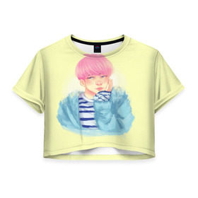 Женская футболка 3D укороченная с принтом BTS_Jimin _2 в Кировске, 100% полиэстер | круглая горловина, длина футболки до линии талии, рукава с отворотами | 