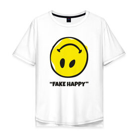 Мужская футболка хлопок Oversize с принтом Fake Happy в Кировске, 100% хлопок | свободный крой, круглый ворот, “спинка” длиннее передней части | 