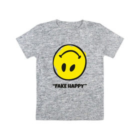 Детская футболка хлопок с принтом Fake Happy в Кировске, 100% хлопок | круглый вырез горловины, полуприлегающий силуэт, длина до линии бедер | Тематика изображения на принте: 