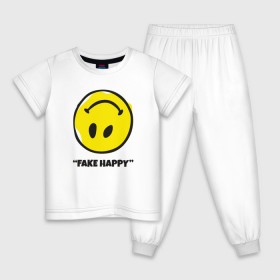 Детская пижама хлопок с принтом Fake Happy в Кировске, 100% хлопок |  брюки и футболка прямого кроя, без карманов, на брюках мягкая резинка на поясе и по низу штанин
 | Тематика изображения на принте: 