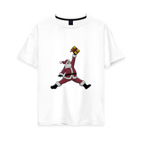Женская футболка хлопок Oversize с принтом Santa Jordan в Кировске, 100% хлопок | свободный крой, круглый ворот, спущенный рукав, длина до линии бедер
 | дед мороз | джордан | новогодний | рождество | санта