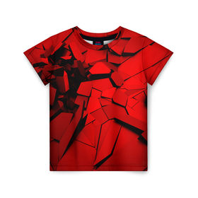 Детская футболка 3D с принтом Carbon abstraction RED в Кировске, 100% гипоаллергенный полиэфир | прямой крой, круглый вырез горловины, длина до линии бедер, чуть спущенное плечо, ткань немного тянется | abstraction | geometry | абстракция | геометрия | грань | краски | кубик | кубики | линии | мозаика | разноцветные | ребро | текстура | тени | узор
