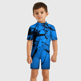 Детский купальный костюм 3D с принтом Carbon abstraction BLUE в Кировске, Полиэстер 85%, Спандекс 15% | застежка на молнии на спине | abstraction | geometry | абстракция | геометрия | грань | краски | кубик | кубики | линии | мозаика | разноцветные | ребро | текстура | тени | узор