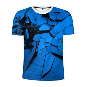 Мужская футболка 3D спортивная с принтом Carbon abstraction BLUE в Кировске, 100% полиэстер с улучшенными характеристиками | приталенный силуэт, круглая горловина, широкие плечи, сужается к линии бедра | abstraction | geometry | абстракция | геометрия | грань | краски | кубик | кубики | линии | мозаика | разноцветные | ребро | текстура | тени | узор